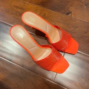 Zara Women's Vibrant Orange Heeled Sandals